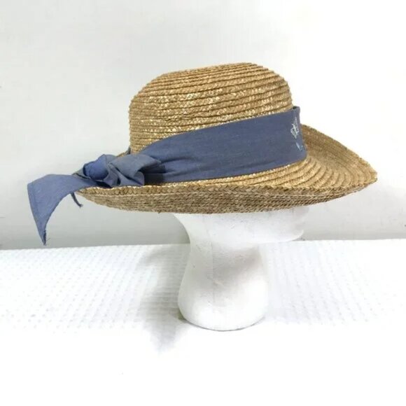 Vintage Straw Brimmed Summer Hat Floral Embroided Band main image 12